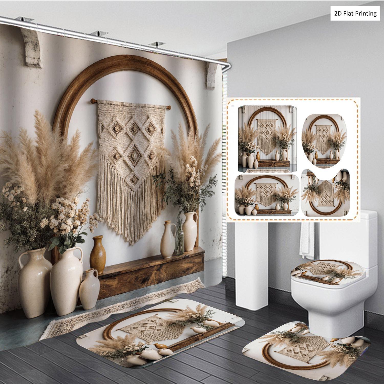 Home Bathroom Rugs - Bohemian Style Vases and Pampas Grass