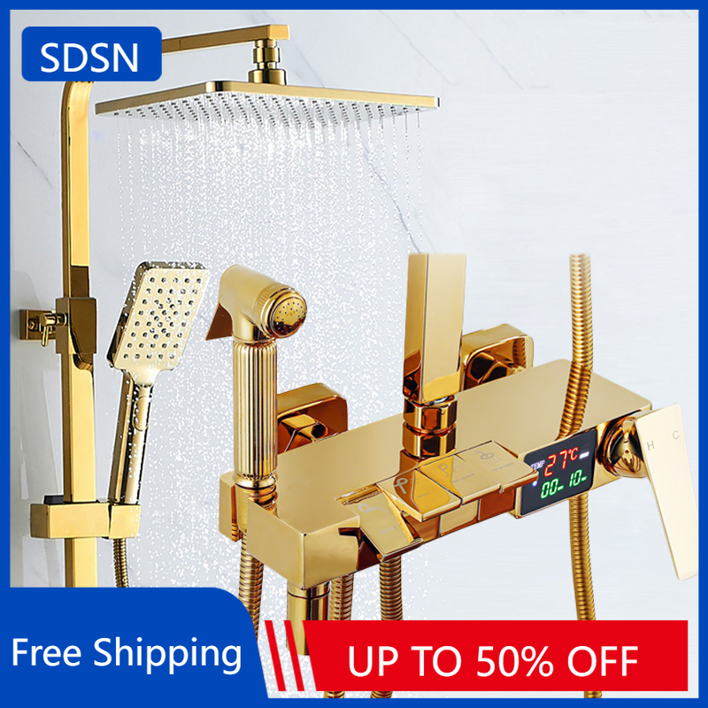 Home Bathroom Faucets - Gold Piano Digital Display Bathroom Shower
