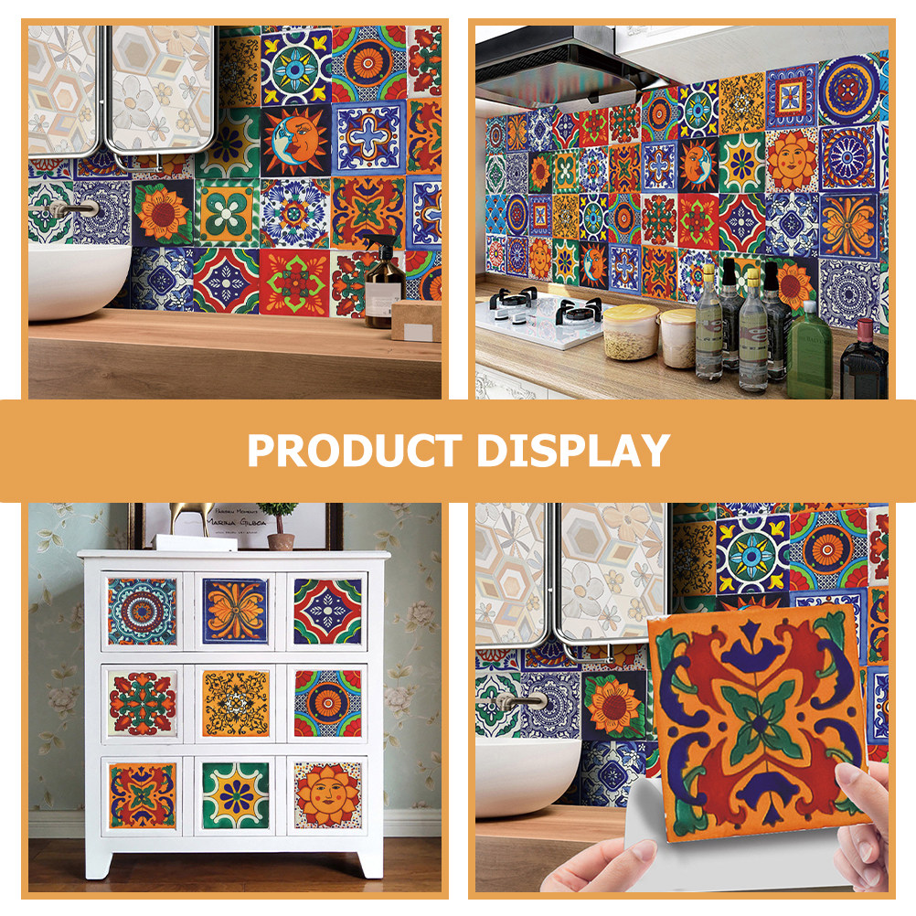 Home Bathroom Tiles Design - 24pcs Retro Flower Tile Stickers Mandala