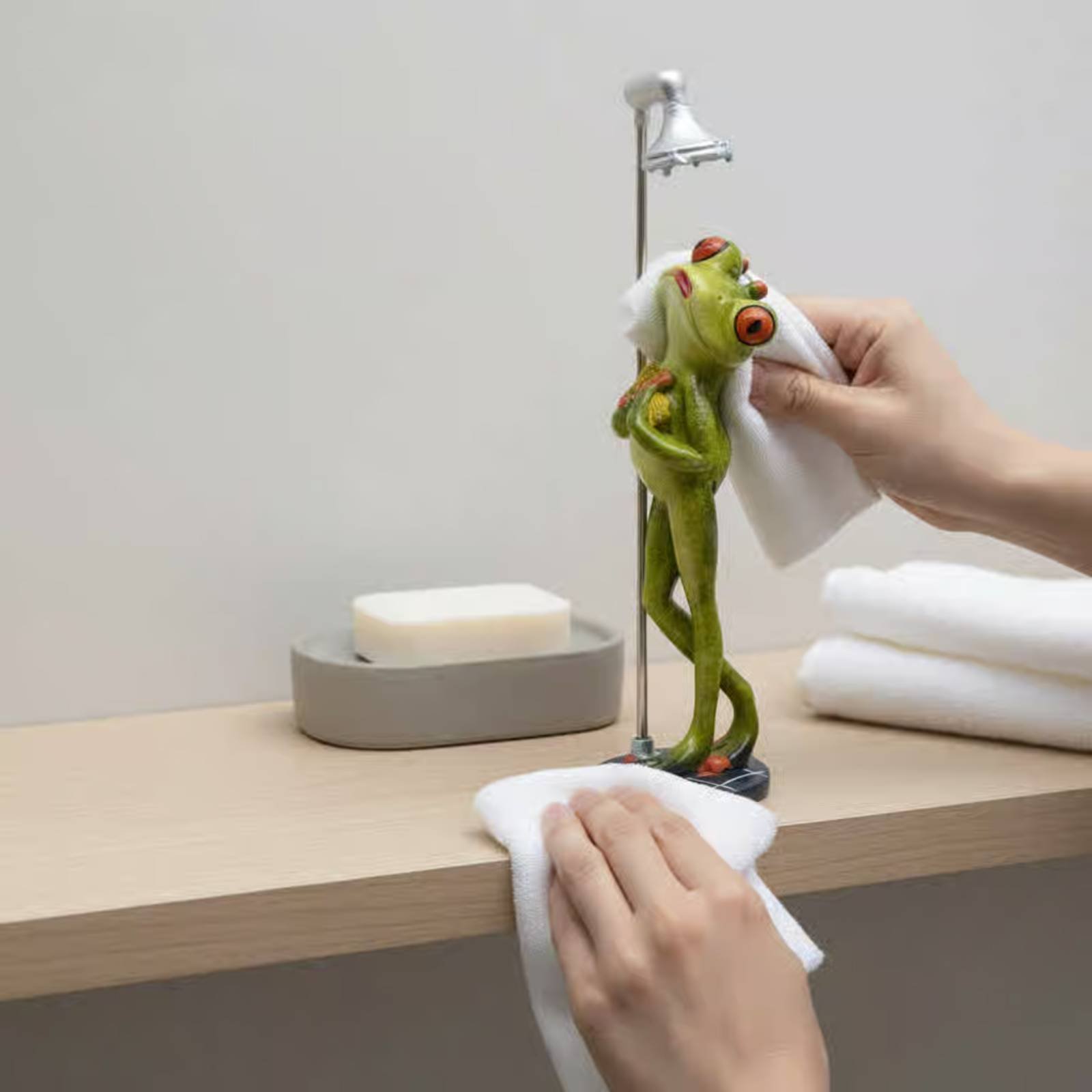 Showering Frog Figurine Great  - Home Bathroom Decor のレビューと価格