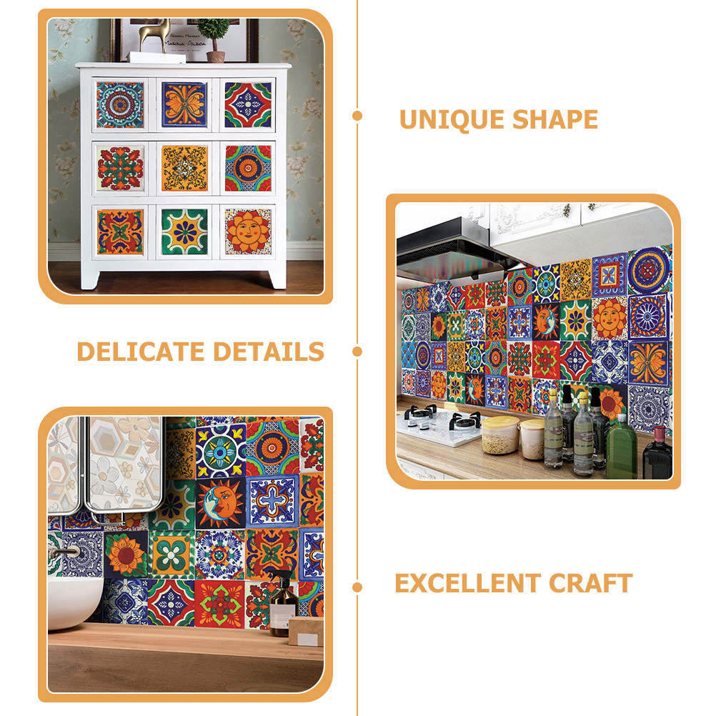 24pcs Retro Flower Tile Sticke - Home Bathroom Tiles Design のレビューと価格